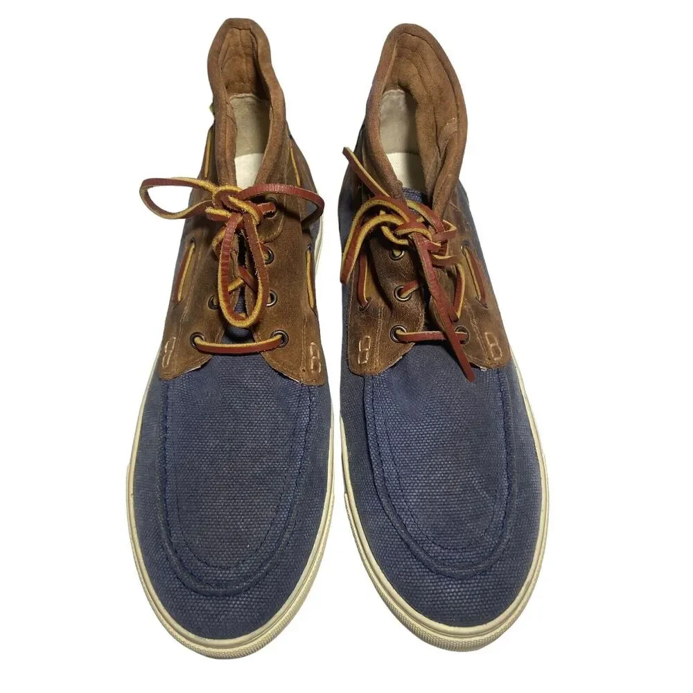 Dcaged High Top Lace Up Chukka Sneakers Men Shoes Sz 10 Blue Brown Canvas Suede